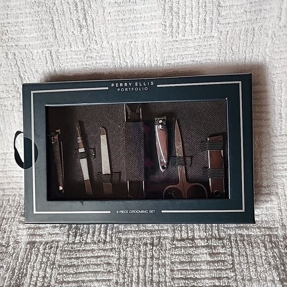 Perry Ellis Portfolio 6 Piece Grooming Set Green Case Gift Boxed New - Picture 2 of 9